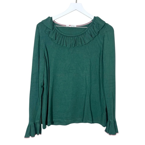 Boden Womens Lavinia Ruffle Trim Knit Sweater Size 12 Green Work Office - Picture 1 of 10